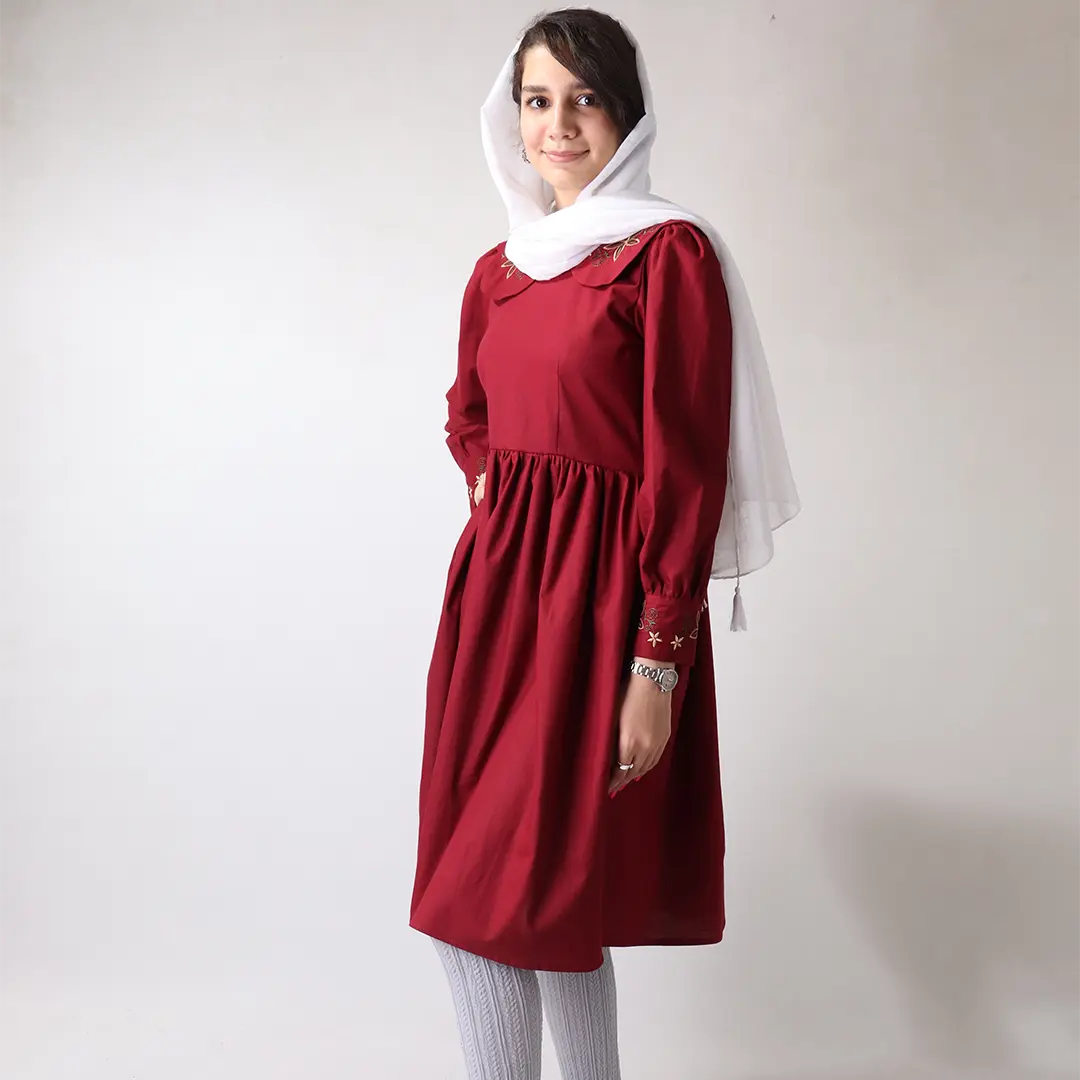 سارافون دخترانه کتان یقه گلدوزی کد 435