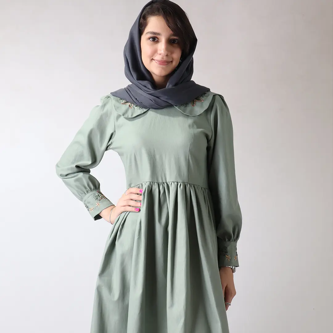 سارافون دخترانه کتان یقه گلدوزی کد 445