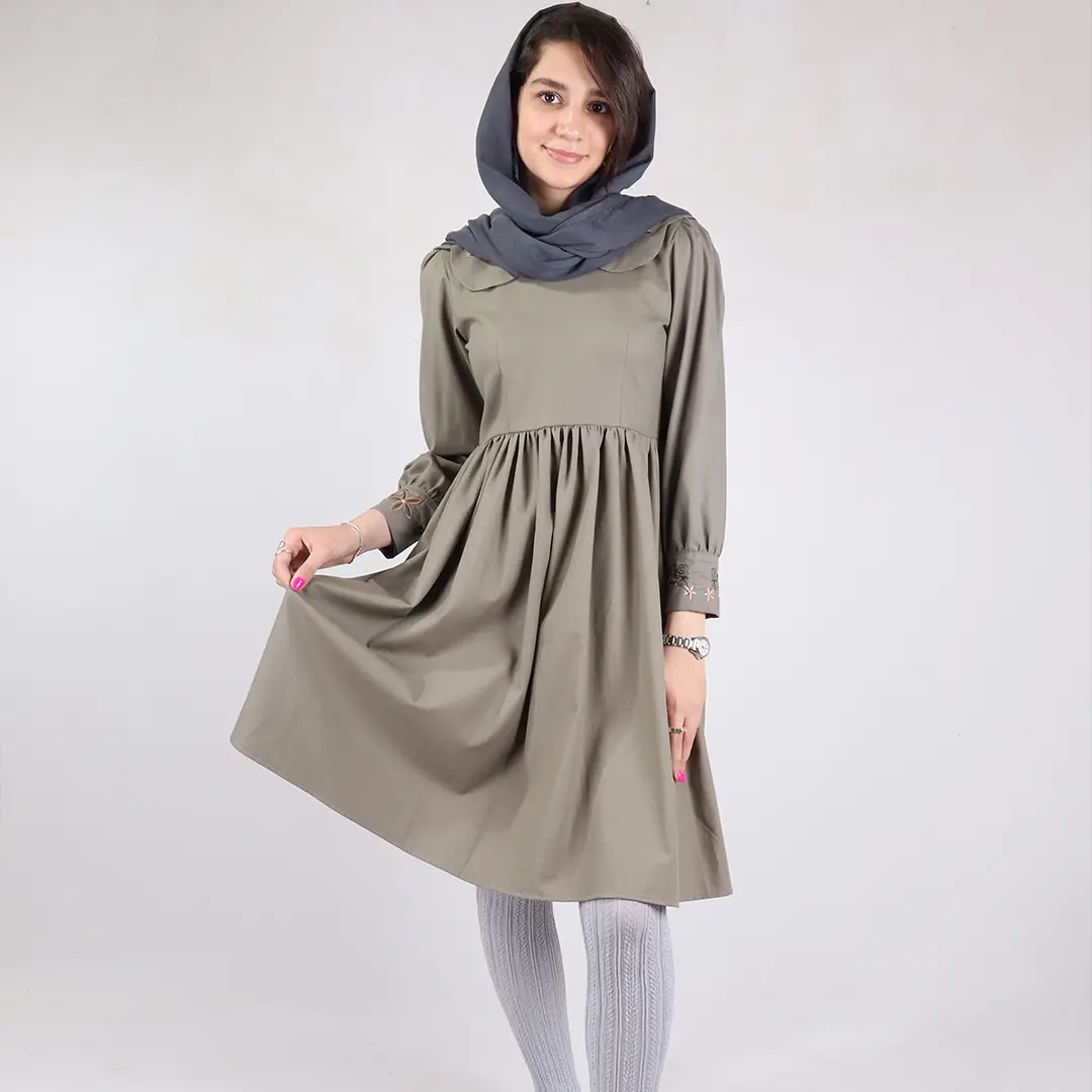 سارافون دخترانه کتان یقه گلدوزی کد 455