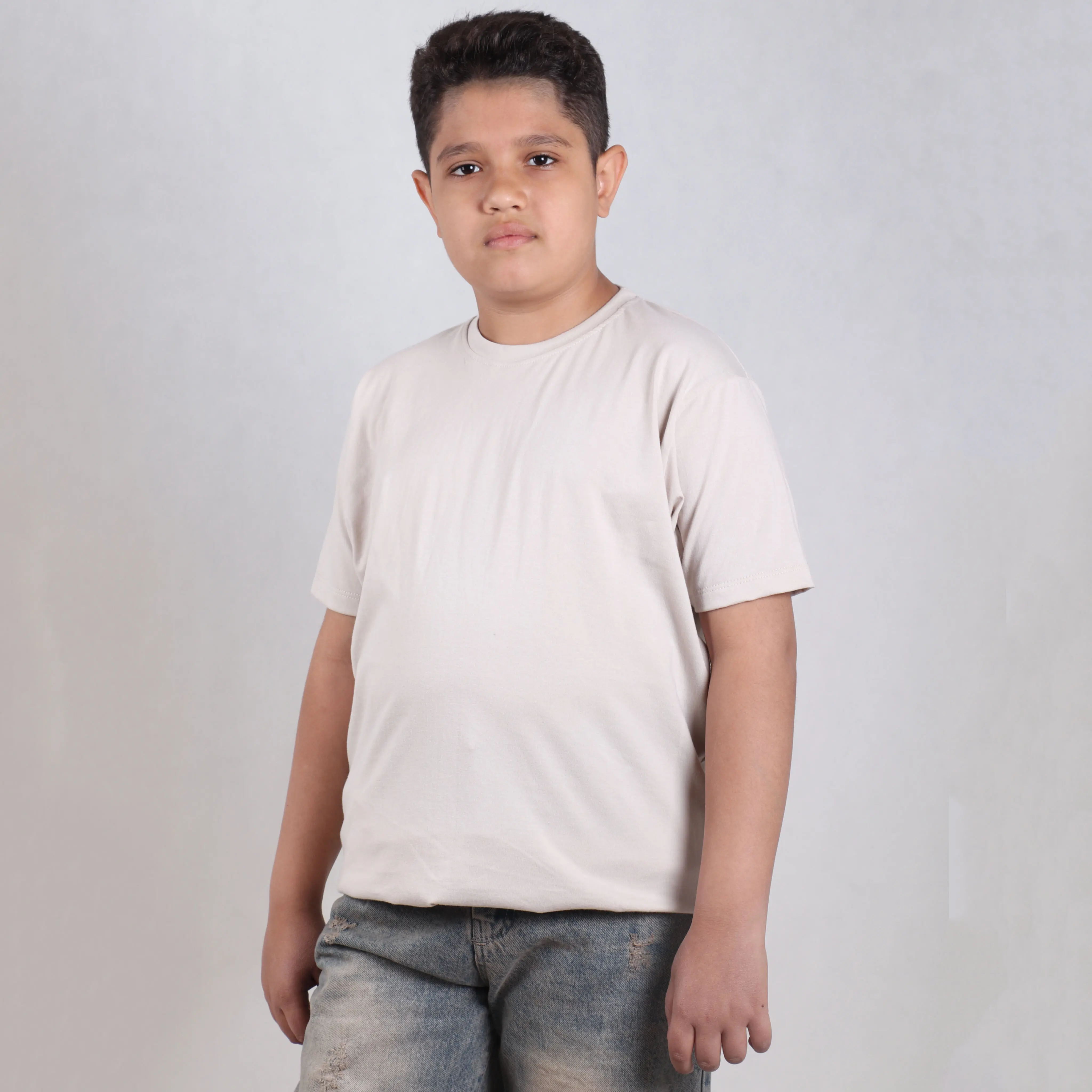 تیشرت شیری نخ پنبه کد ۳۳۶۹