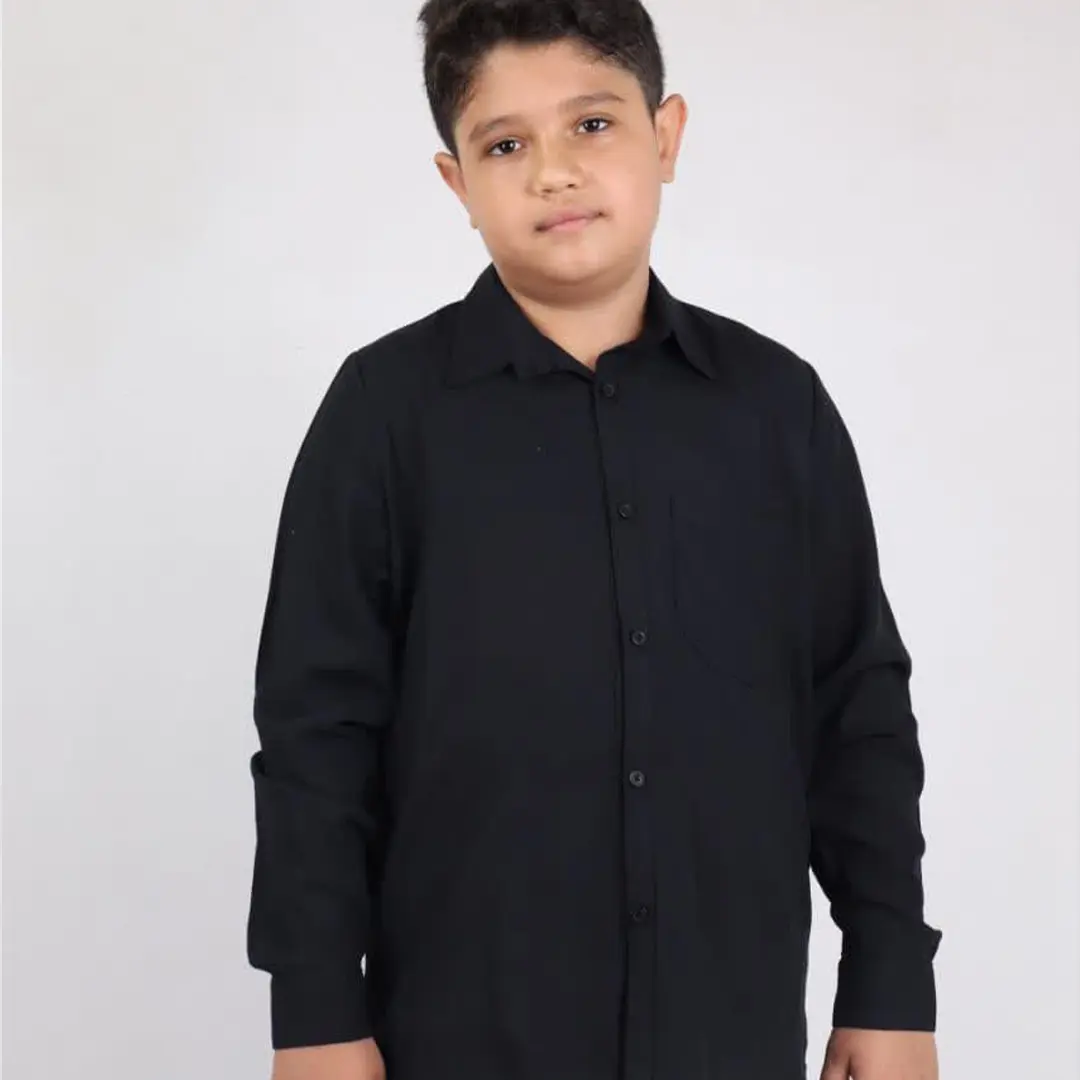 پیراهن پسرانه مشکی تک جیب استین بلند 