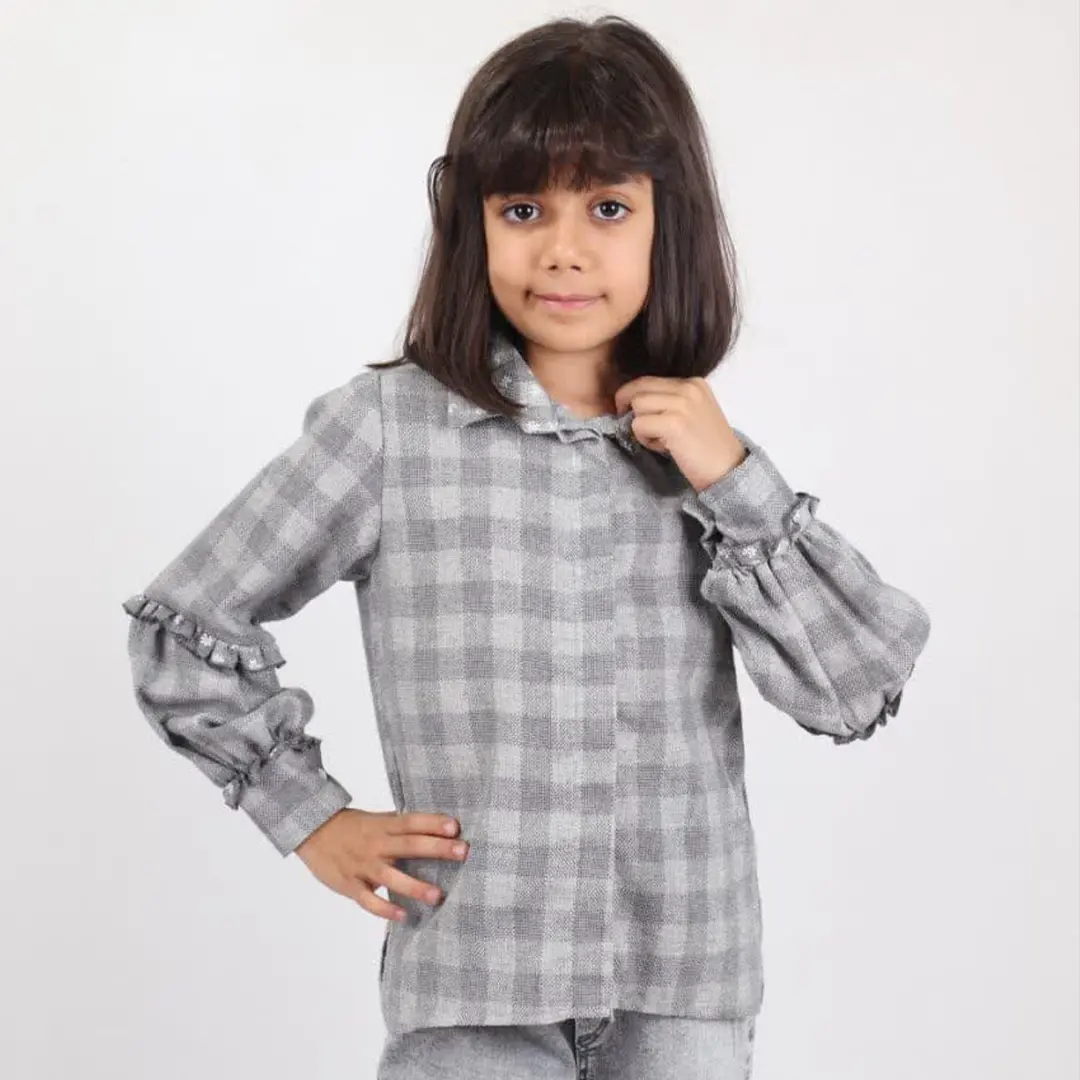شومیز طوسی چهارخانه دخترانه 