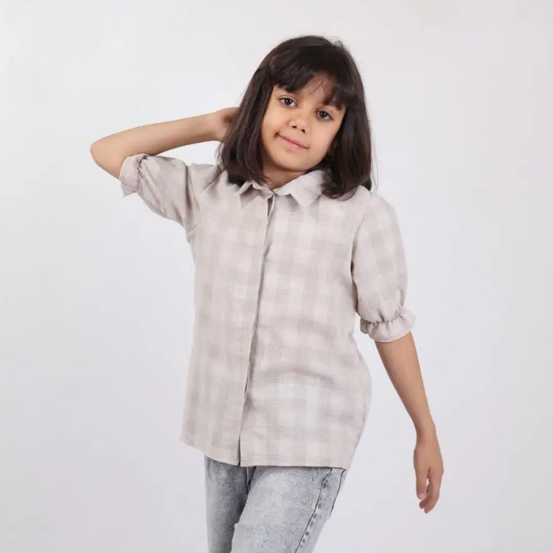 شومیز دخترانه مجلسی چهارخانه کرم