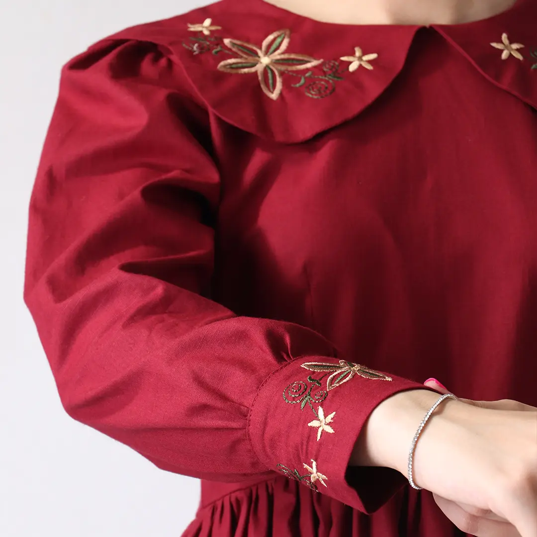 سارافون لینن دخترانه یقه گلدوزی کد 435 | سارافون سبک و شیک نوجوان