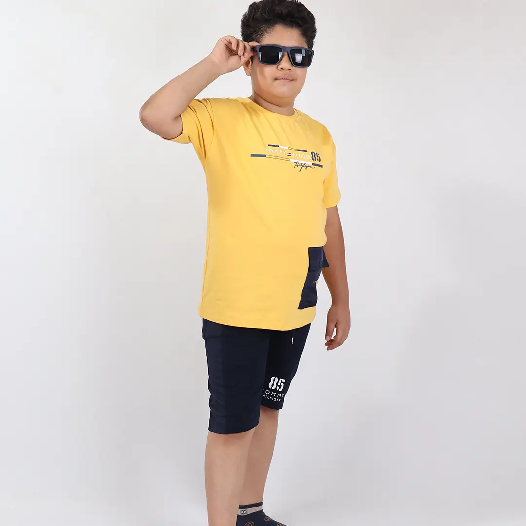 ست تیشرت و شلوارک زرد پسرانه کد 475