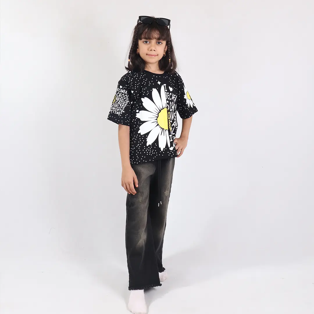 تیشرت دخترانه طرح گل کد 483