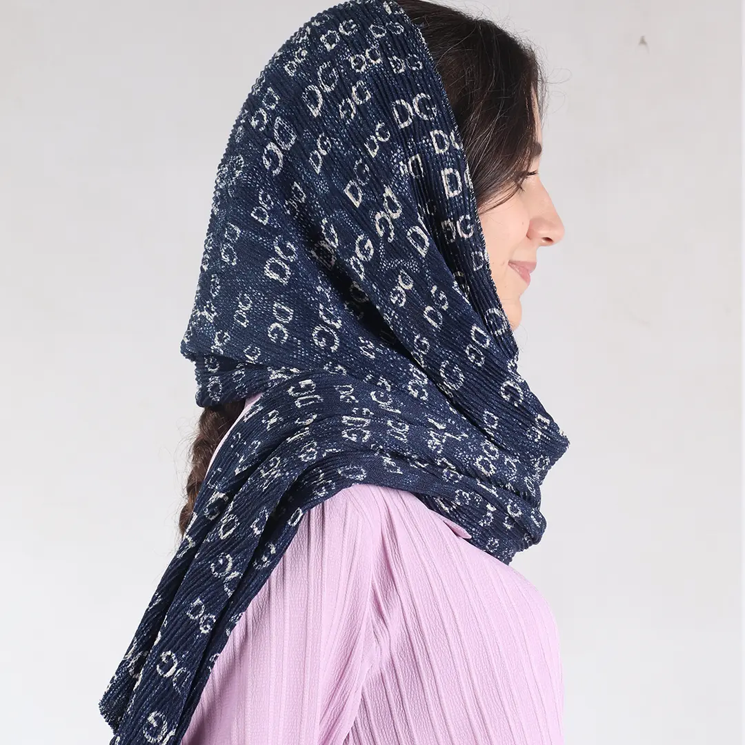شال طرح‌دار سرمه ای دخترانه کد 3455
