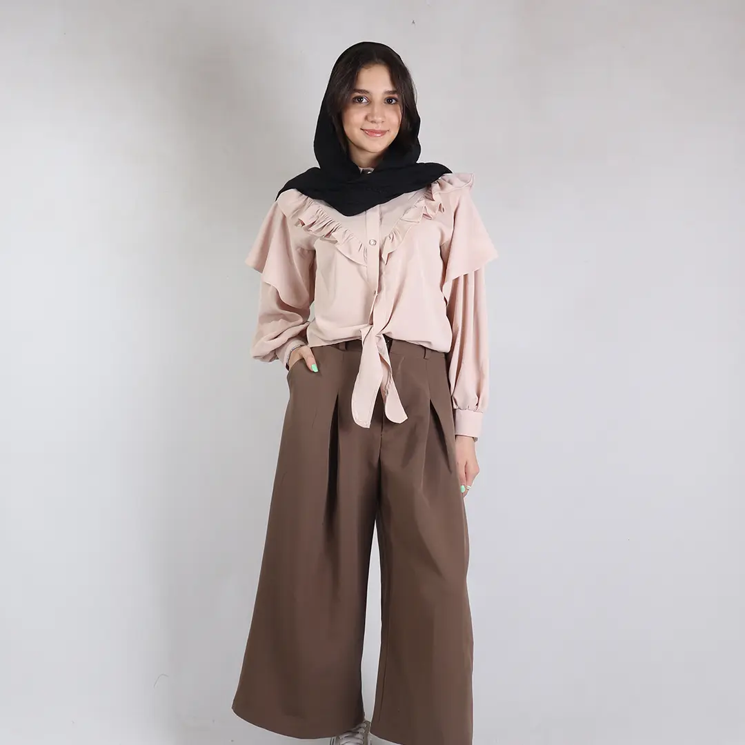 شومیز دخترانه کرم جلوگره کد 2254