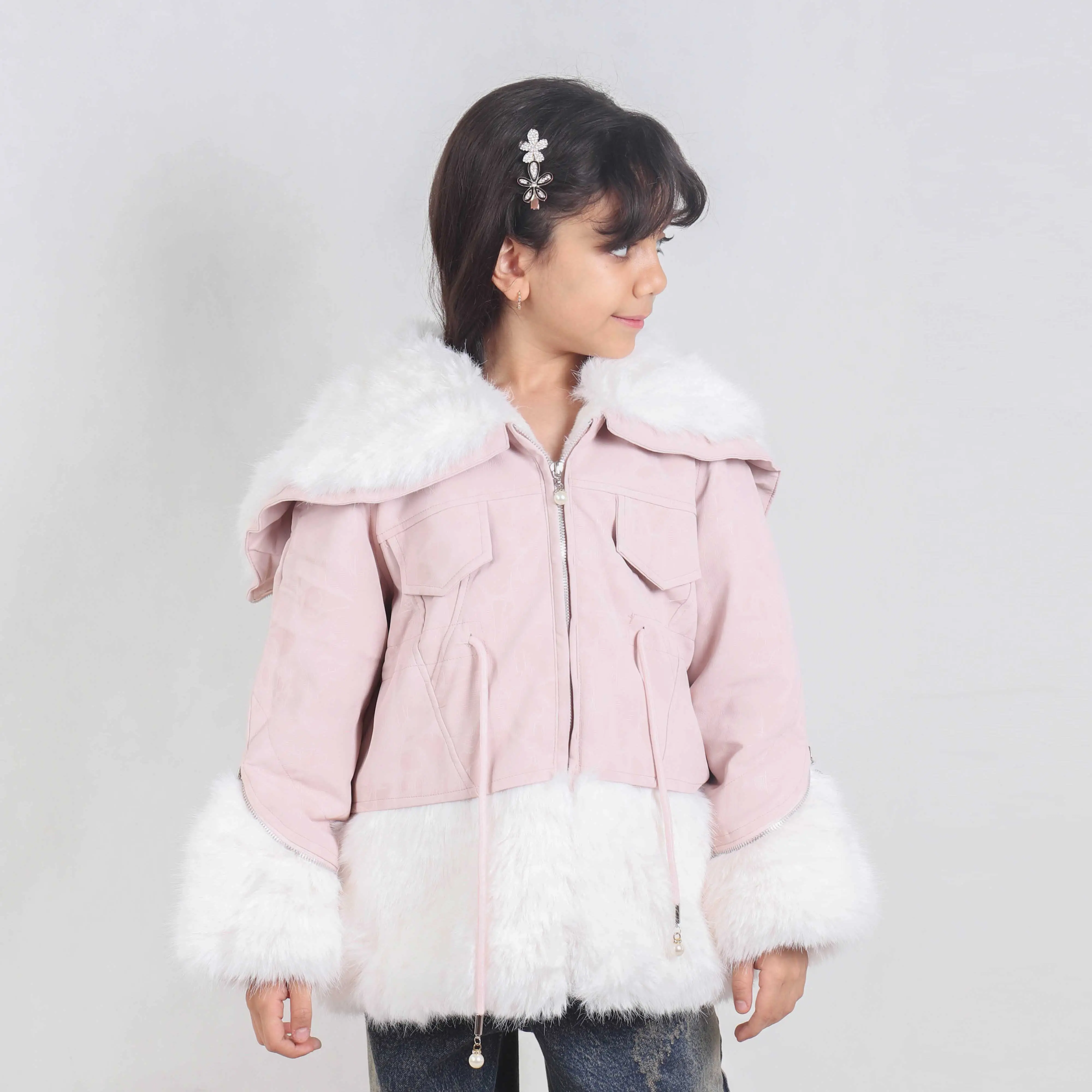 کاپشن خز چرم دخترانه کد۳۲۹۱